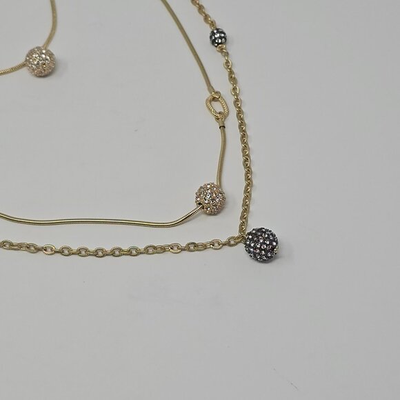 Chico’s Gold Tone Convertible 3 Strand Crystal Ball Layered Statement Necklace - Picture 10 of 15